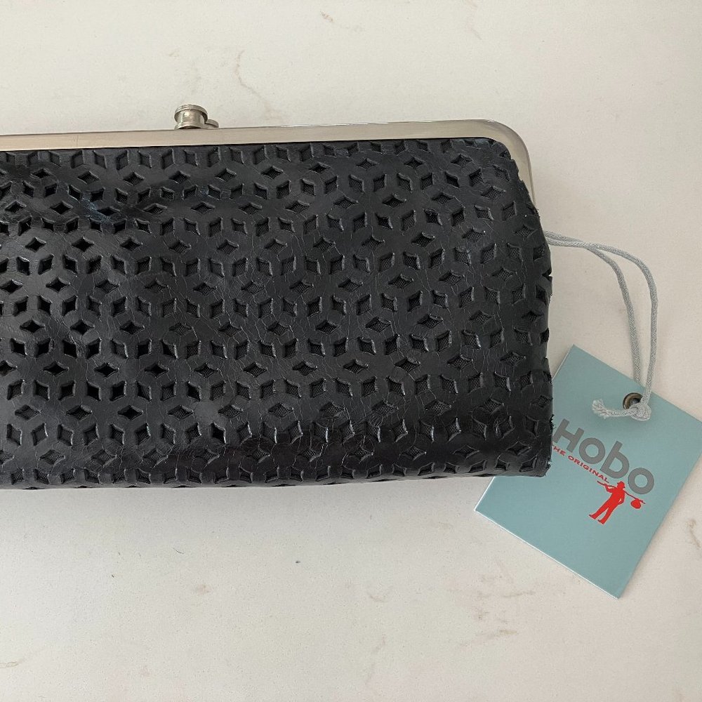 HOBO Perferated Leather Double Frame Clutch Wallet Lauren